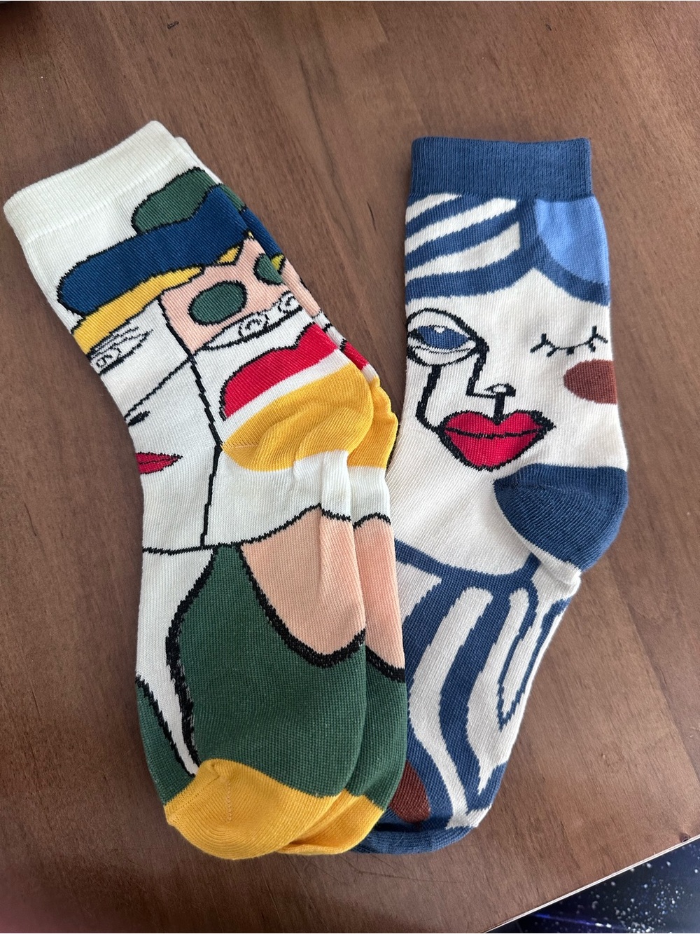 Colorful Abstract Face Crew Socks - Multicolor Women